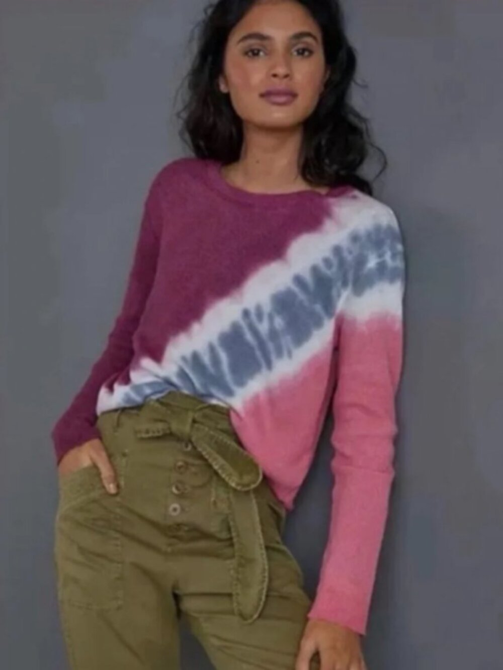 Anthropologie t.la Teresa Tie Dye Thermal Crewneck Long Sleeve Top L